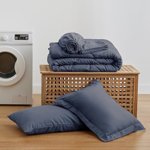 Love's cabin Twin Comforter Set Navy Blue, 5 Pieces Twin Bed in a Bag, All Season Bedding Sets with 1 Comforter, 1 Flat Sheet, 1 Fitted Sheet, 1 Pillowcase and 1 Pillow Sham