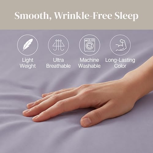 Modern Threads Soft Microfiber Solid Sheets - Luxurious Microfiber Bed Sheets - Includes Flat Sheet, Fitted Sheet with Deep Pockets, & Pillowcases Lilac Marble Full