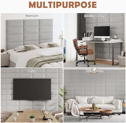 IFNOW Wall Mounted Headboard, Peel and Stick Panels, Light Grey, King