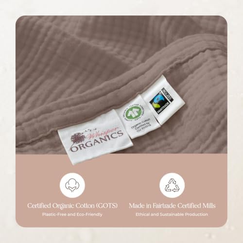 100% Cotton Organic Muslin Throw Blanket for Adults GOTS & Fairtrade Certified Organic Cotton - Couch Living Room and Bedroom Decor - 4 Layer Super Soft and Cozy (Moon Rock, Twin)