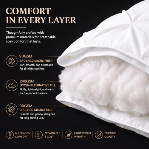 CozyLux Twin Comforter Set White, 5 Pieces Pintuck Bed in a Bag