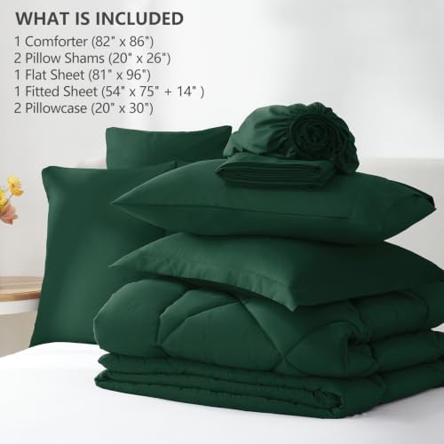 CozyLux Full Comforter Set 82"x86" Emerald Green - 7 Piece Bed in a Bag