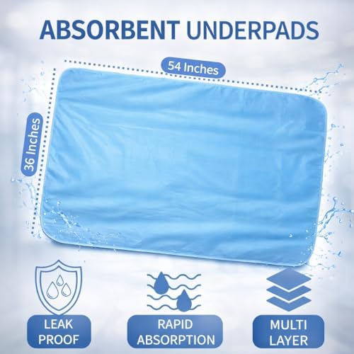 Vakly Washable Reusable Underpads 36x54, Incontinence Bed Pads, 3 Pack