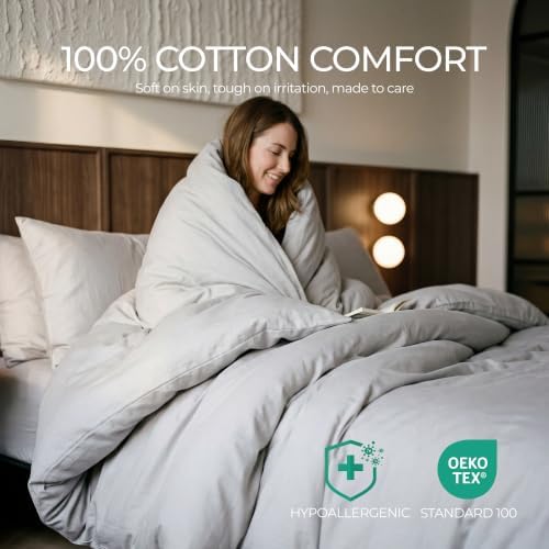 FAUNNA 100% Cotton Duvet Cover Dust Mite Bed Bug Comforter Protector, King