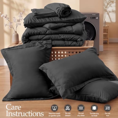 Utopia Bedding Comforter Set Full, Bed in a Bag 7 Piece, Dark Grey