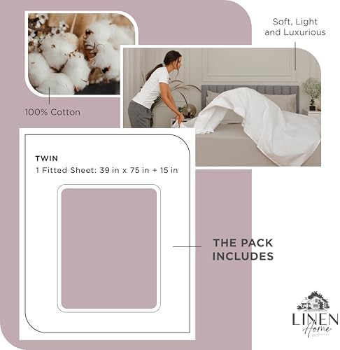 Linen Home 100% Cotton Percale Twin Size Fitted Sheet only Mauve Lavender