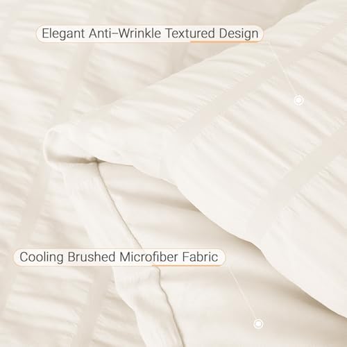MUXHOMO 7 Pieces Oversized Queen Comforter Set, Seersucker Bed in a Bag Oversized Queen Size, All Season Luxury Bedding Set with Comforter, Flat Sheet, Fitted Sheet, Pillowcases & Shams, Ivory