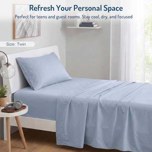 Coolmax® Cooling Sheets for Hot Sleepers, Twin Size, Light Blue
