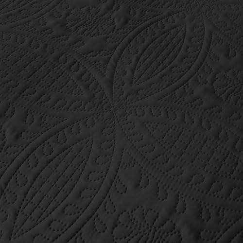 akkialla 118"x106" Black California King Quilt Set, Oversized Floor-Length Bedspread, Modern Coin Pattern Microfiber Coverlet, 3-Piece All Season Bedding with 2 Pillow Shams