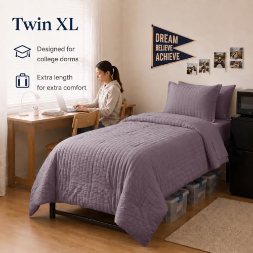 CozyLux Twin XL Comforter Set 5 Pieces Dusty Purple Seersucker Bed in a Bag