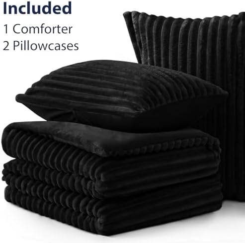 EXQ Home Fluffy Comforter Set Full Size,3 Pieces Bed Set,Black