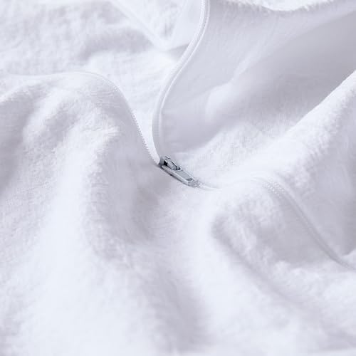 WDCOZY White King Size Jacquard Duvet Cover Set with Zipper Closure, Modern Washed Soft Striped Bedding, Textured Seersucker Like Cotton Linen, 1 Duvet Cover and 2 Pillow Shams, No Comforter