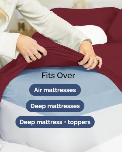 Flex Top Split Head King Sheet Set - 4 Piece Extra Deep Sheets - Burgundy