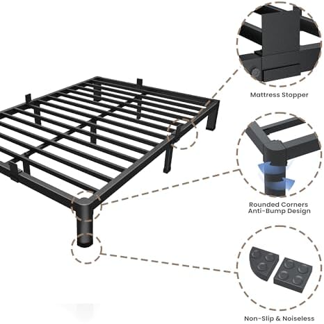 ROIL 10 Inch Queen Bed Frame with Rounded Corner & 4 Mattress Baffles