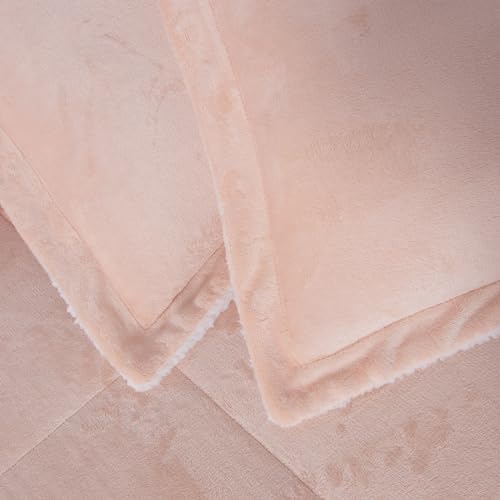 Chezmoi Collection Ultra-Soft Micromink Sherpa Comforter Set with 2 Pillow Shams Queen Size - Blush Reversible Plush Bedding Comforter 3-Piece Set Warm Winter Blanket