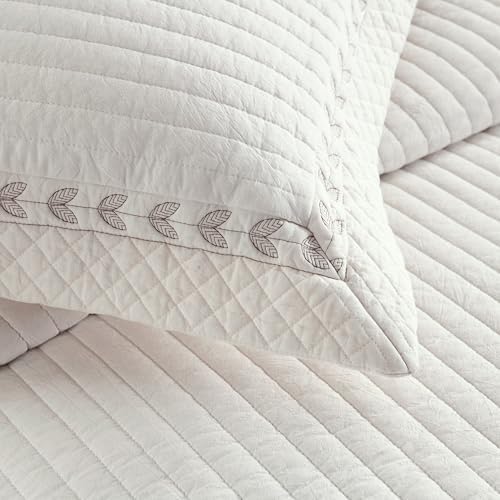 MarCielo 100% Cotton Quilt Set White Lightweight Bedspread with Scalloped Edge, Farmhouse Vintage Bedding, All Season Use(TC Off-White,Queen (98"x102"))