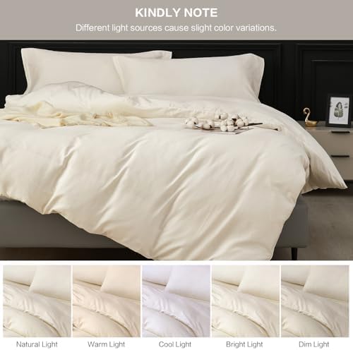 SAPHREAS 100% Washed Cotton Duvet Cover Queen Size Set, Linen Like Comforter Cover with Zipper Closure & Corner Ties (No Comforter), 90x90 White