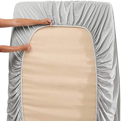 Clara Clark Flex Top King Sheets, 6 Piece Set - Hotel Luxury Sheets for Top Split King Bed, Super Soft Bedding Set, Head Split King Silver