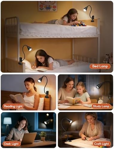 2 PCS Reading Light for Book in Bed,Clip on Light Reading Lamp with Adapter