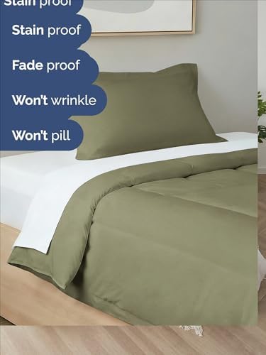 Twin Comforter Set - Sage Green Bedding for All Seasons - 2 Piece Bed Set