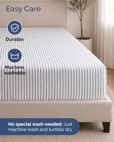 CGK Linens Extra Deep Flex Top Split Head King Fitted Sheet - Grey Stripes