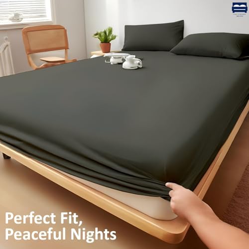 1 Piece King Size Fitted Sheet Only, 15-Inch Deep Mattress, Dark Grey Solid