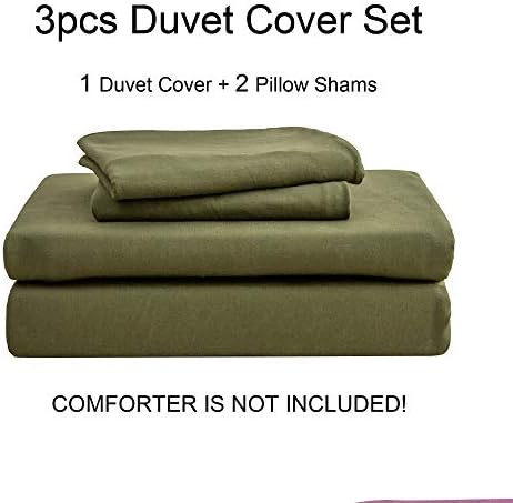 PURE ERA Jersey Knit Duvet Cover Set Solid Olive Green Full