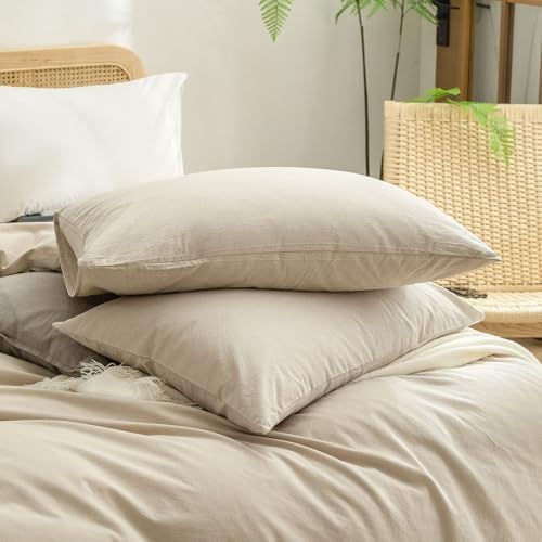 BESTOUCH Cotton Solid Duvet Cover Set Almond Milk Grey Alaska King