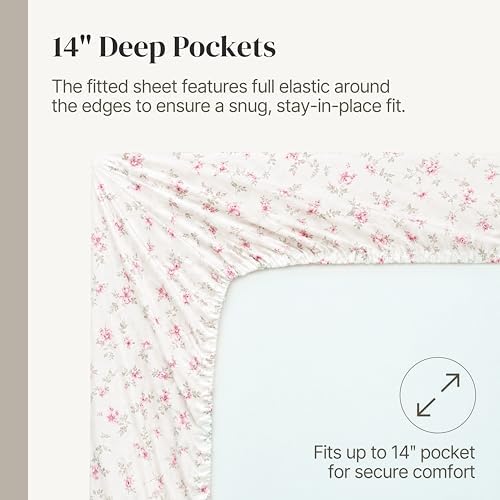 Modern Threads Printed 3-Piece Extra Soft Bedding Sheets & Pillowcase Set, Deep Pocket up to 16 inch Mattress Kashmir Rose Twin