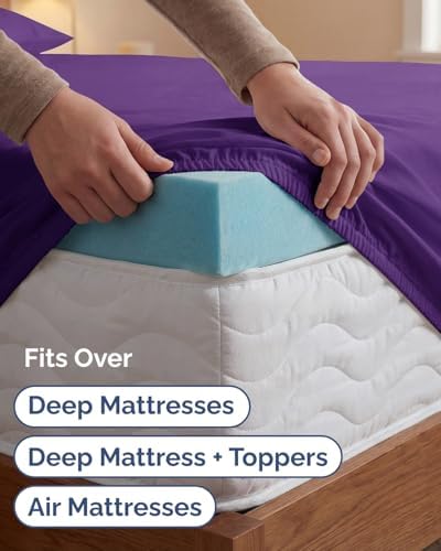 Extra Deep Twin XL Sheet Set - 3 Piece College Dorm Room - Purple