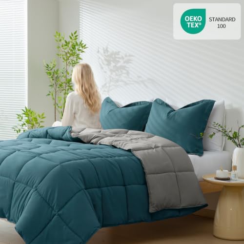 HIG 3pc Dusty Blue Queen Size Bedding Comforter Set Duvet Insert Blanket