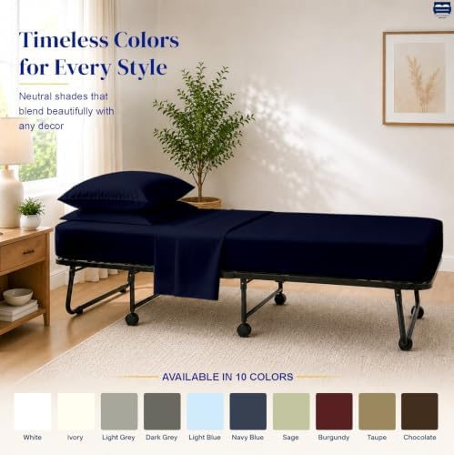 Cottingon 4 PC Cot Sheet Set 30"X75", Egyptian Cotton, Navy Blue