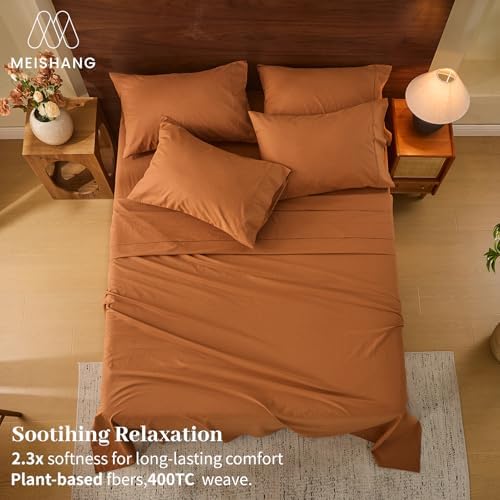 MEISHANG 100% French Linen Sheets King,6 Pcs,18-24" Extra Deep Pocket