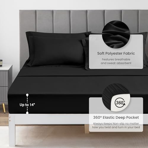Love's cabin Twin Comforter Set Black, 5 Pieces Twin Bed in a Bag, All Season Bedding Sets with 1 Comforter, 1 Flat Sheet, 1 Fitted Sheet, 1 Pillowcase and 1 Pillow Sham