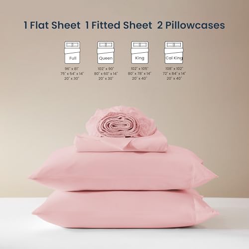 SLEEP ZONE Nanotex Super Soft Cooling Queen Bed Sheets Set 4 Piece - Easy Care Fitted Flat Sheet & Pillowcase Sets - Wrinkle Free, Fade Resistant, Deep Pocket 16" (Ballet Pink, Queen)