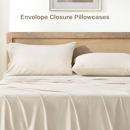 Andency Beige King Sheets Set 100% Viscose Derived from Bamboo
