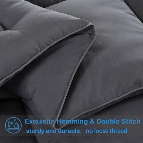 EASELAND Queen Size Down Alternative Comforter, Dark Grey, 88x88 Inches