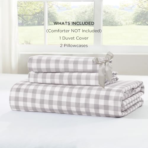 Andency Light Grey Gingham Duvet Cover Full, Ruffle Chic Bedding Set 3 Pcs