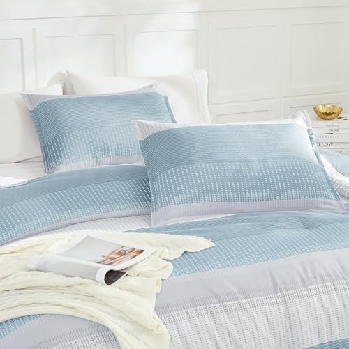 Litanika Light Blue California King Comforter Set - 3 Pieces Stripe Bed Set