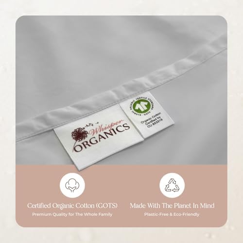 100% Organic Cotton Sheets Cal King - GOTS Certified Cotton Percale Sheets with Crisp Cool & Breathable Percale Weave Perfect for Hot Sleepers - Durable Luxury 4 Piece Set (Silver, Queen)