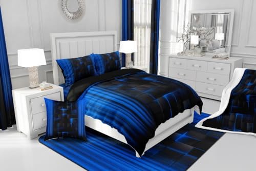 Feelyou Kids Blue and Black Comforter Set Ombre Bedding Set Queen Size for Boys Girls Teens Bedroom Decor Ombre Effects Comforter Square Duvet Set with 2 Pillow Case