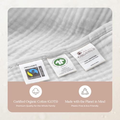 100% Cotton Organic Muslin Throw Blanket for Adults GOTS & Fairtrade Certified Organic Cotton - Couch Living Room and Bedroom Decor - 4 Layer Super Soft and Cozy (White, Twin)