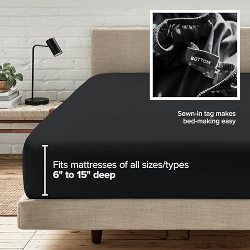 Bare Home Twin XL Fitted Sheet - 1800 Ultra-Soft (Twin XL, Black)