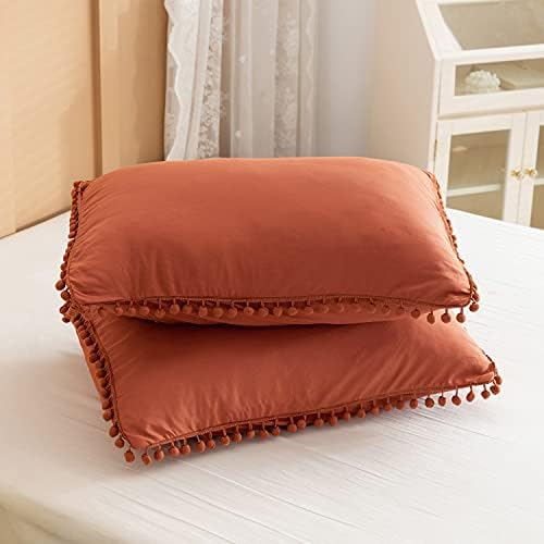 YIRDDEO King Size Comforter Set, Terracotta Pom Fringe Bedding Set 3 Pieces