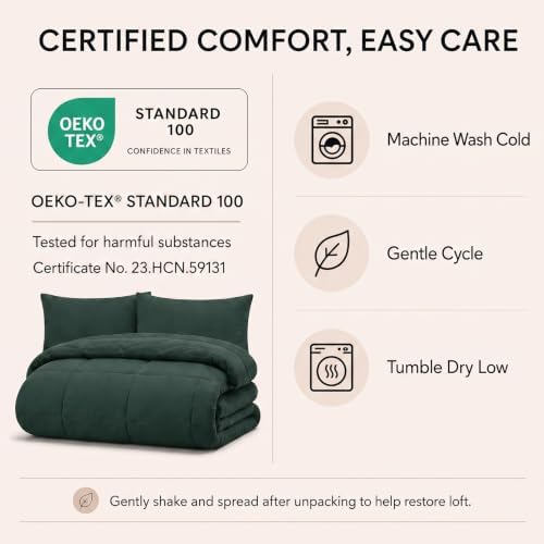 CozyLux Oversized Queen Comforter Set Forest Green - 7 Pieces Bed in a Bag