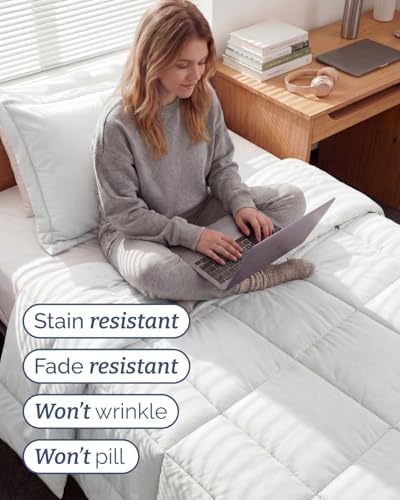 Twin XL Comforter Set - White Bedding for All Seasons - 2 Piece Bed Set