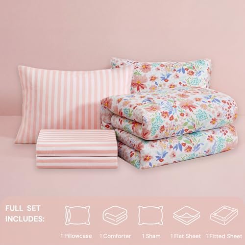 Twin Comforter Set for Girls - 5 Pieces Pastel Floral Twin Bedding Sets