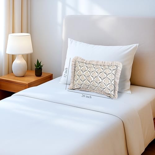 CPC Block Print Sandstone Regal Ruffle Cotton Lumbar Pillow Cover 12x20 inch