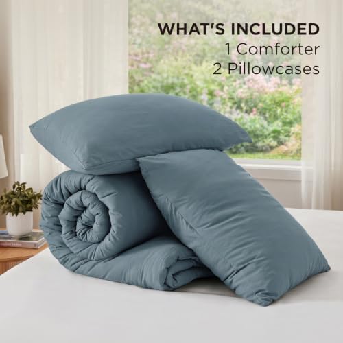 Bedsure California King Comforter Prewashed Soft 3Pcs Slate Blue 104"x96"