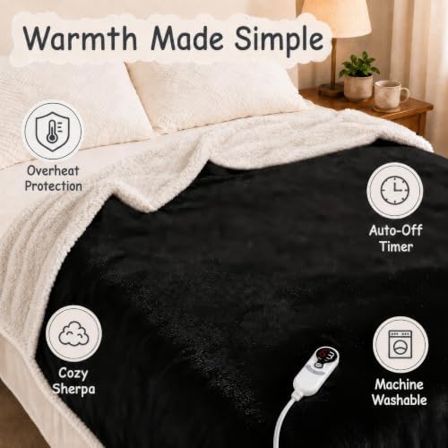 Soypipo Electric Heated Blanket 72"x84", 9 Heat Settings 10-Hour Auto-Off